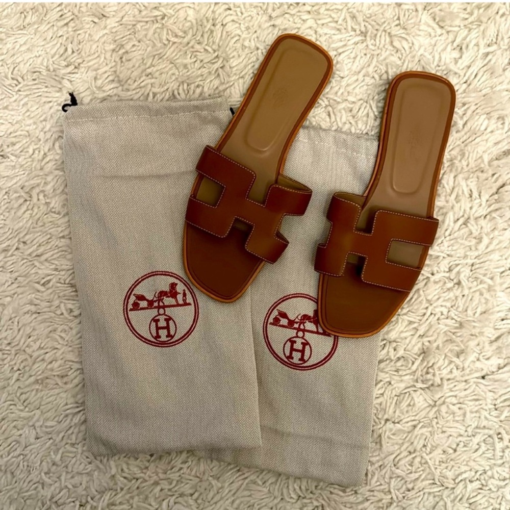 Hermes Brown Orange Sandals